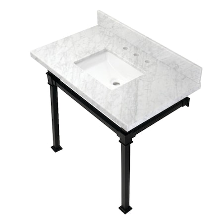 Kingston Brass KVPB36MSQ0 36-Inch Carrara Marble Console Sink, Marble White/Matte Black KVPB36MSQ0